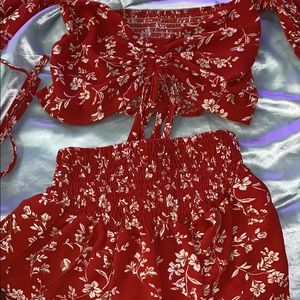 Red floral tube top with matching skort